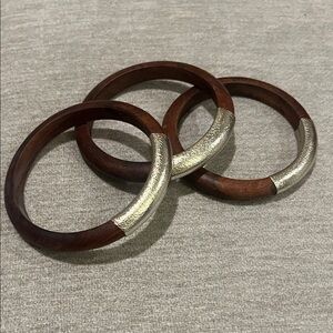 Wooden Bangles with gold leather Accents